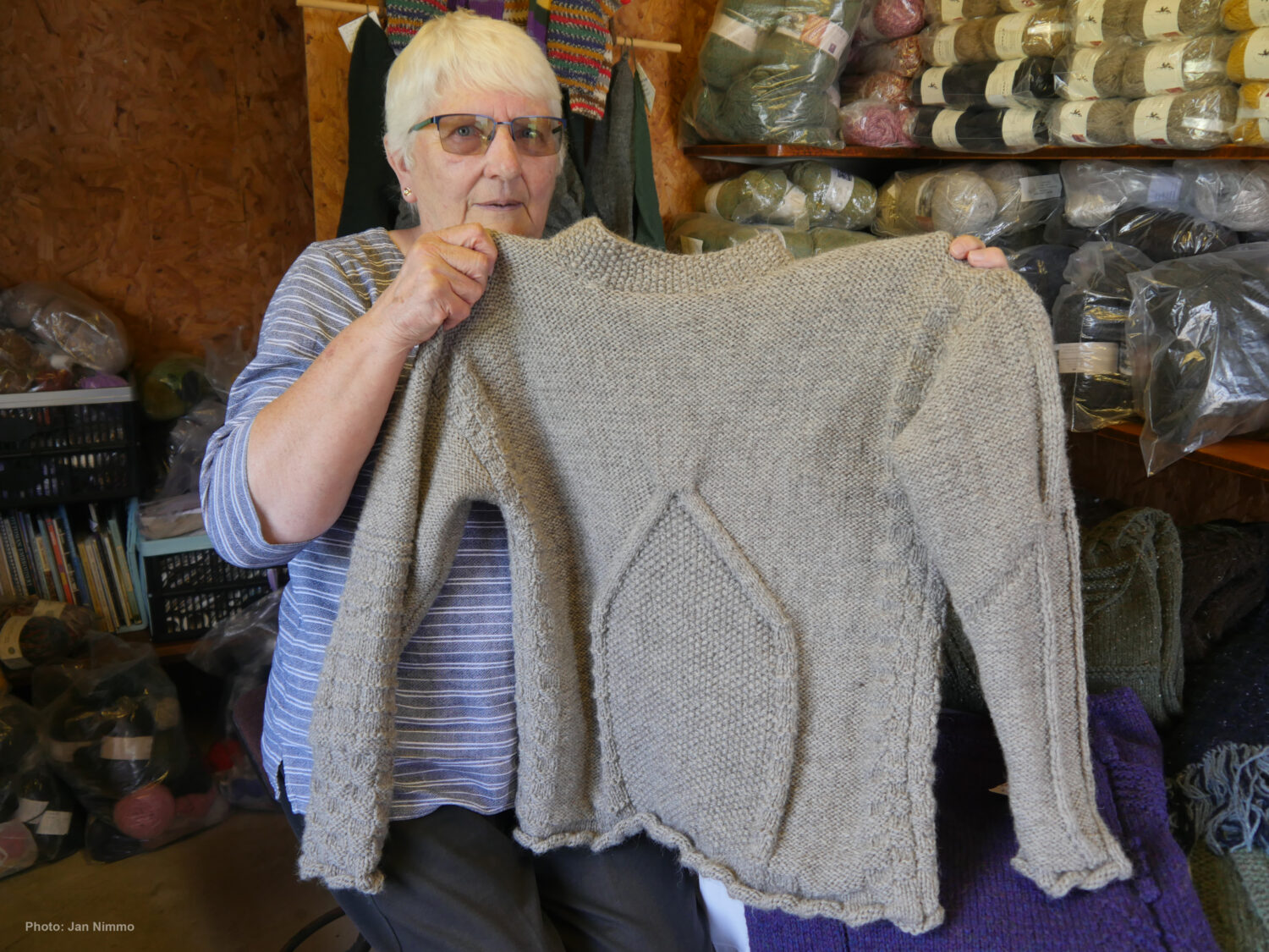 Anne Stewart with her "Kilkivan" jumper.